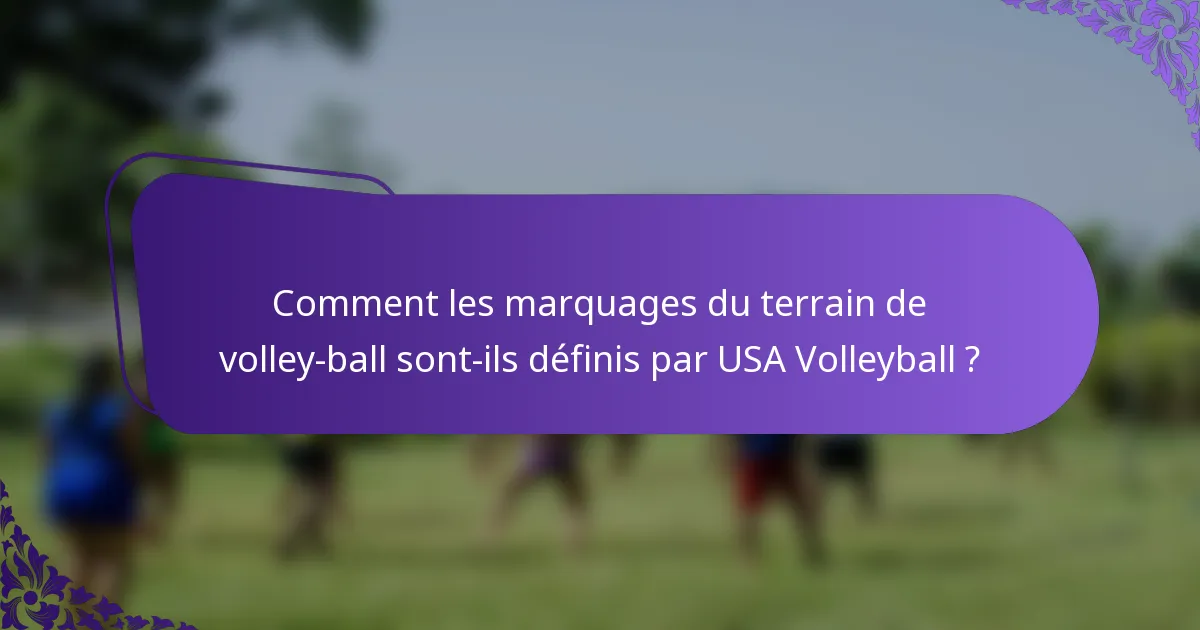 Comment les marquages du terrain de volley-ball sont-ils définis par USA Volleyball ?