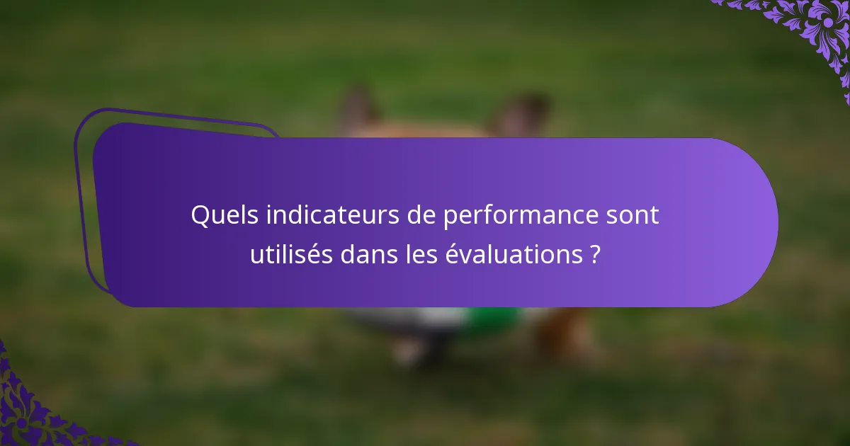 Quels indicateurs de performance sont utilisés dans les évaluations ?